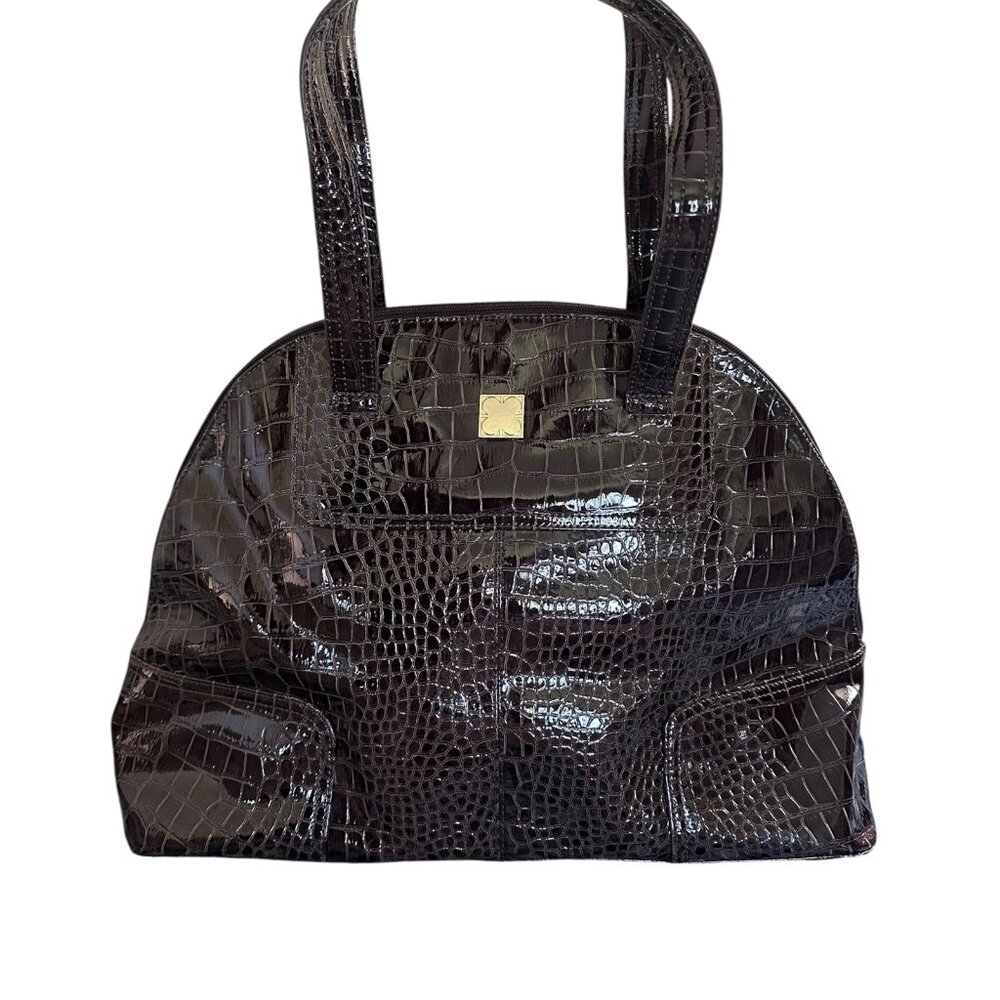 Liz Claiborne Dark Chocolate Brown Shoulder Purse Faux Alligator Chic New York